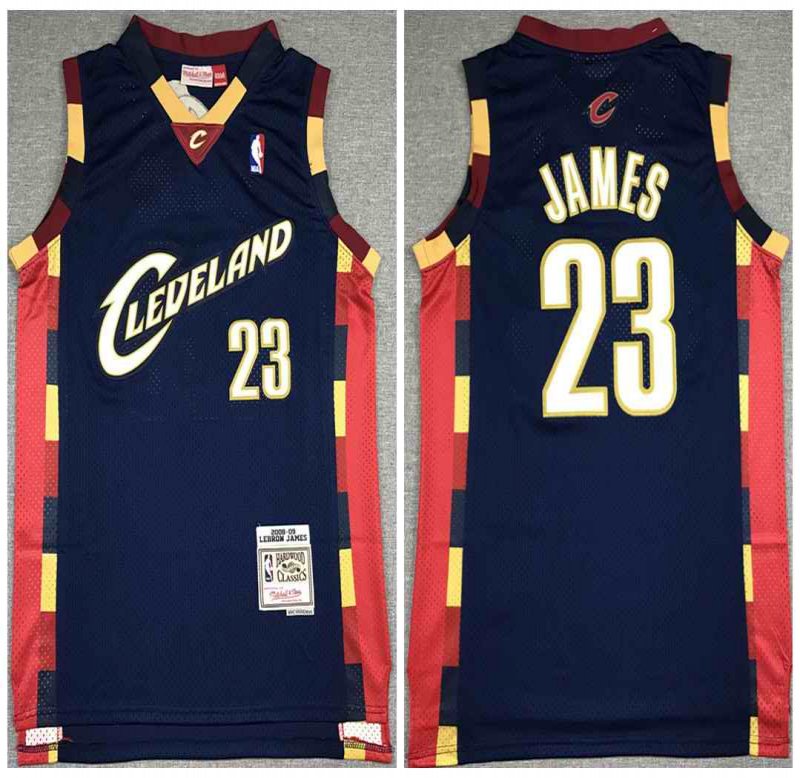 Men's Cleveland Cavaliers #23 LeBron James 2008-09 Navy Throwback Stitched Jersey