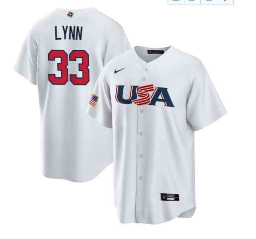 Men's USA Baseball #33 Lance Lynn 2023 White World Baseball Classic Stitched Jersey