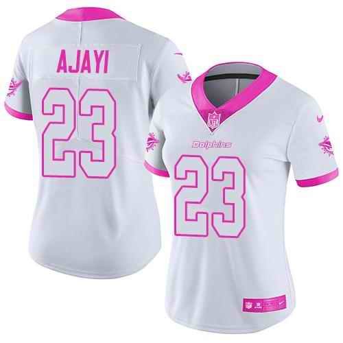 Nike Dolphins #23 Jay Ajayi White/Pink Women's Stitched NFL Limited Rush Fashion Jersey