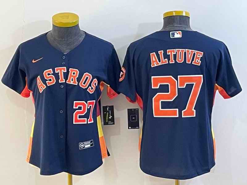 Women's Houston Astros #27 Jose Altuve Navy With Patch Cool Base Stitched Baseball Jersey(Run Small)