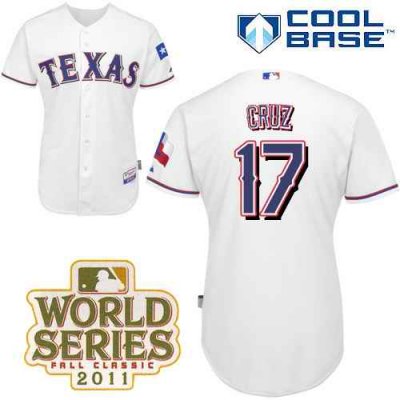 Rangers #17 Nelson Cruz White Cool Base 2011 World Series Patch Stitched MLB Jersey