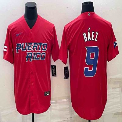 Men's Puerto Rico Baseball #9 Javier B'ez 2023 Red World Baseball Classic Stitched Jersey