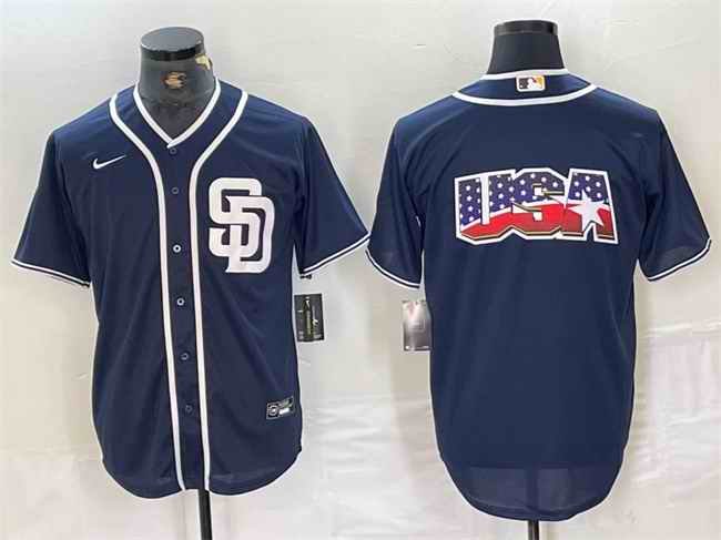 Men's San Diego Padres Navy Team Big Logo Cool Base Stitched Baseball Jersey