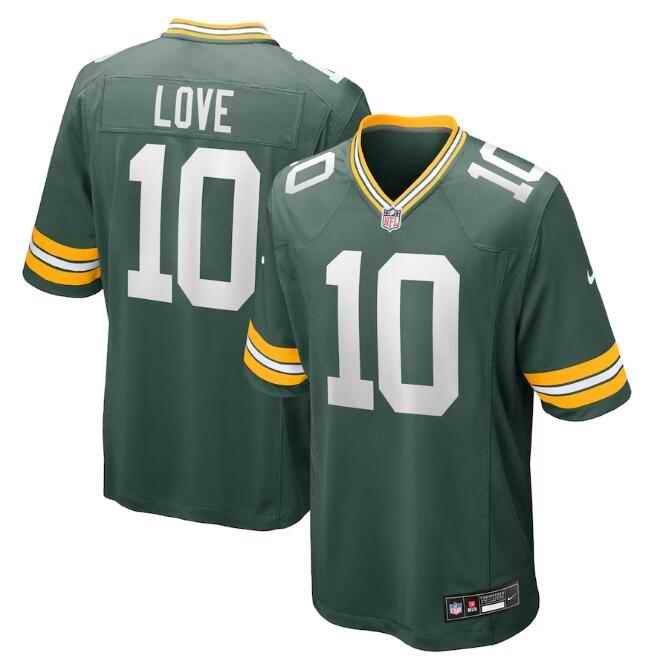 Men's Green Bay Packers  #10 Jordan Love Green Stitched Game Jersey