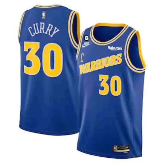 Men's Golden State Warriors #30 Stephen Curry Royal With No.6 Patch Stitched Jersey