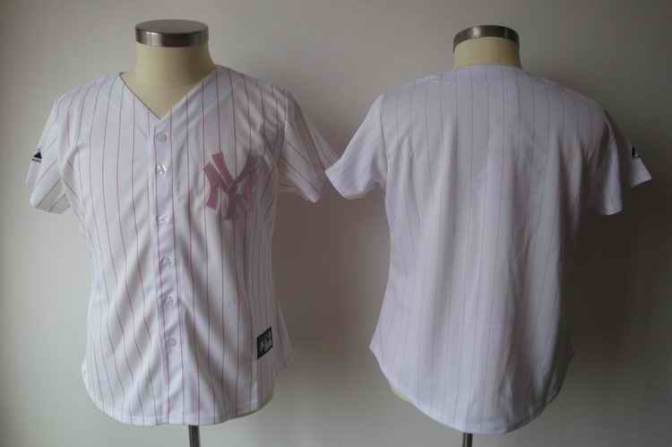 Yankees Blank White With Pink Strip Women's Fashion Stitched MLB Jersey