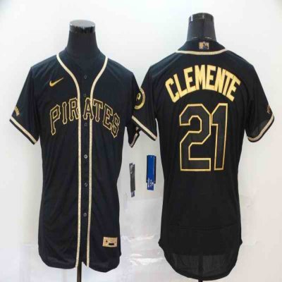 Men's Pittsburgh Pirates #21 Roberto Clemente Black Golden Flex Base Stitched MLB Jersey