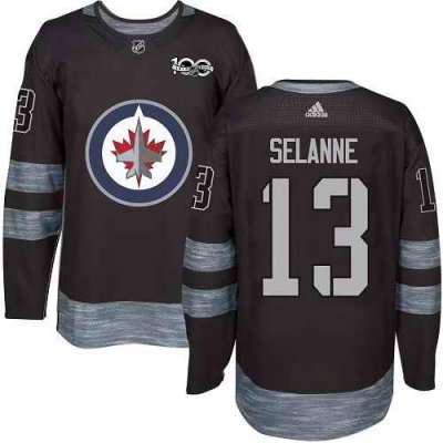 Jets #13 Teemu Selanne Black 1917-2017 100th Anniversary Stitched NHL Jersey