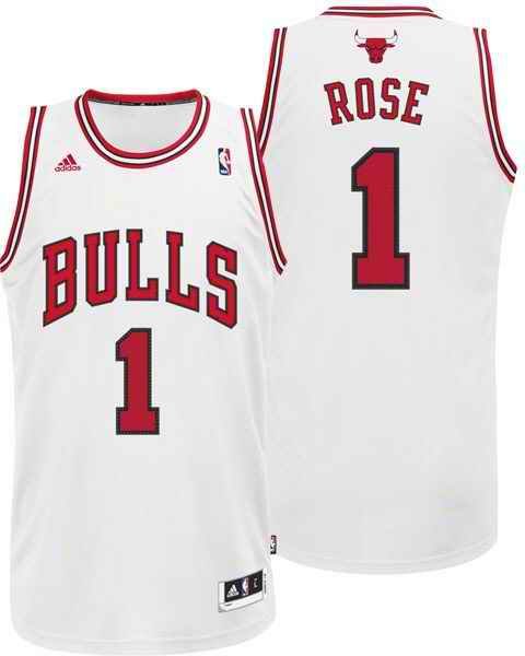 Men's Chicago Bulls #1 Derrick Rose White Stitched Basketball Jersey