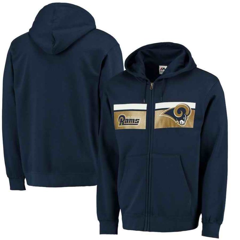 Men's Los Angeles Rams Navy Majestic Touchback Full-Zip NFL Hoodie