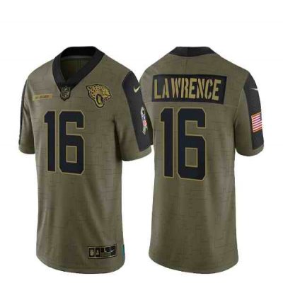 Men's Jacksonville Jaguars #16 Trevor Lawrence 2021 Olive Salute To Service Limited Stitched Jersey