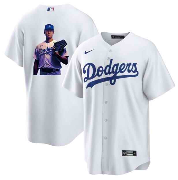 Men's Los Angeles Dodgers #17 Shohei Ohtani White Big Logo Cool Base Stitched Jersey