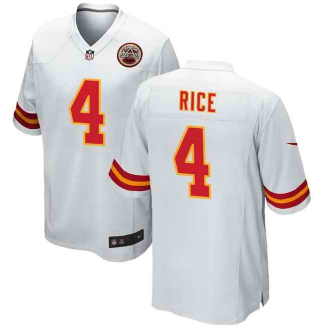 Men's Kansas City Chiefs #4 Rashee Rice White Stitched Game Football Jersey