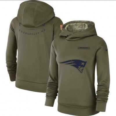 Women's New England Patriots Olive Salute to Service Team Logo Performance Pullover NFL Hoodie