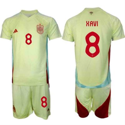 Men's Spain Team #8 Xavi 2024-25 Yellow Away Soccer Jersey Suit