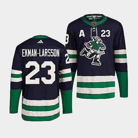 Men's Vancouver Canucks #23 Oliver Ekman-Larsson Navy 2022 Reverse Retro Stitched Jersey