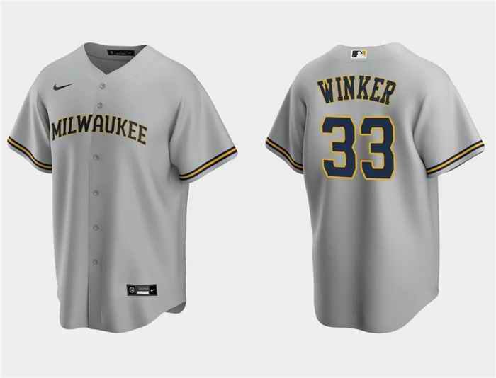 Men's Milwaukee Brewers #33 Jesse Winker Grey Cool Base Stitched Jersey