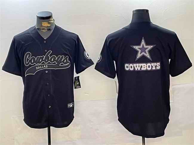 Men's Dallas Cowboys Team Big Logo Black With Patch Cool Base Stitched Baseball Jersey