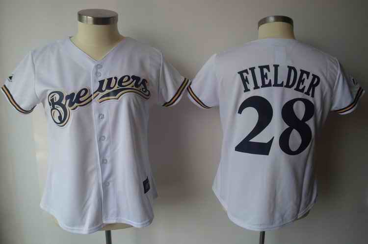 Brewers #28 Prince Fielder White Women's Fashion Stitched MLB Jersey