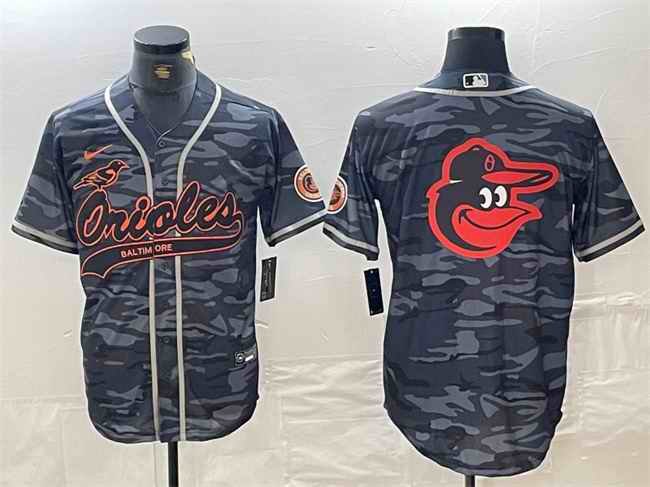 Men's Baltimore Orioles Gray Camo Team Big Logo Cool Base Stitched Jersey