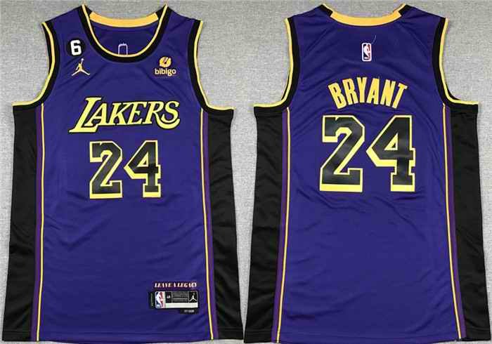 Men's Los Angeles Lakers #24 Kobe Bryant Purple With NO.6 Patch Stitched Basketball Jersey