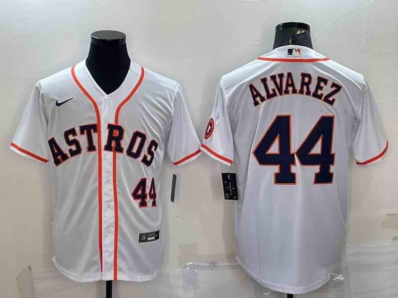 Men's Houston Astros #44 Yordan Alvarez White With Patch Cool Base Stitched Jersey