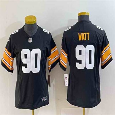 Women's Pittsburgh Steelers #90 T. J. Watt Black 2023 F.U.S.E. Stitched Football Jersey(Run Small)