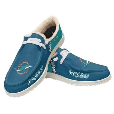 Women's Miami Dolphins Loafers Lace Up Fuzzy Lined Shoes 002 (Pls check description for details)