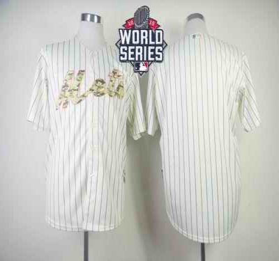 Mets Blank Cream(Blue Strip) USMC Cool Base W/2015 World Series Patch Stitched MLB Jersey