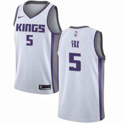 Men's Sacramento Kings #5 De'Aaron Fox White Stitched Jersey