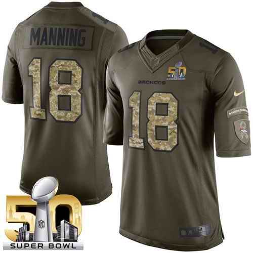 Nike Broncos #18 Peyton Manning Green Super Bowl 50 Men's Stitched NFL Limited Salute To Service Jersey