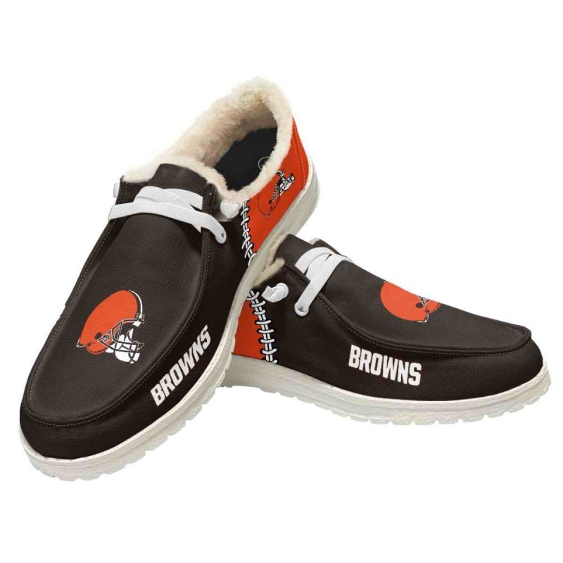 Men's Cleveland Browns Loafers Lace Up Fuzzy Lined Shoes 002 (Pls check description for details)