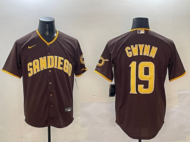 Men's San Diego Padres #19 Tony Gwynn Brown Cool Base Stitched Baseball Jersey