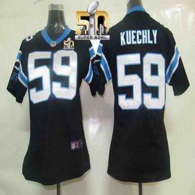 Nike Panthers #59 Luke Kuechly Black Team Color Super Bowl 50 Women's Stitched NFL Elite Jersey