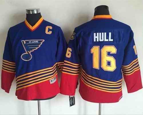 Blues #16 Brett Hull Light Blue/Red CCM Throwback Stitched Youth NHL Jersey