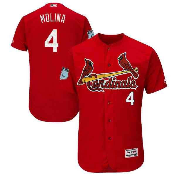 Men's St. Louis Cardinals #4 Yadier Molina Majestic Scarlet 2017 Spring Training Authentic   Flex Base Player Stitched MLB Jersey