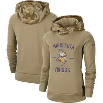 Women's Minnesota Vikings Khaki 2019 Salute to Service Therma Pullover Hoodie(Run Small)