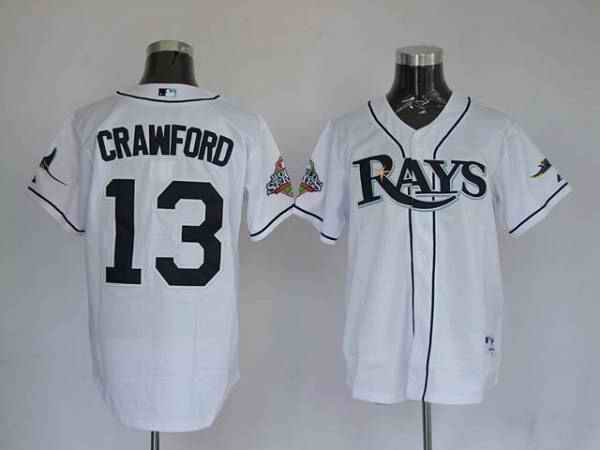 Rays #13 Carl Crawford Stitched White MLB Jersey