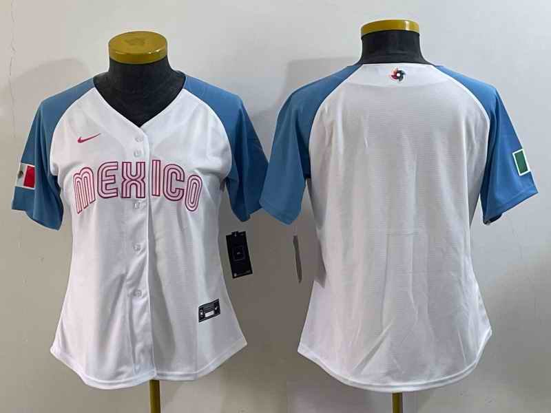 Youth Mexico Baseball Blank 2023 White Blue World Baseball Classic Stitched Jersey