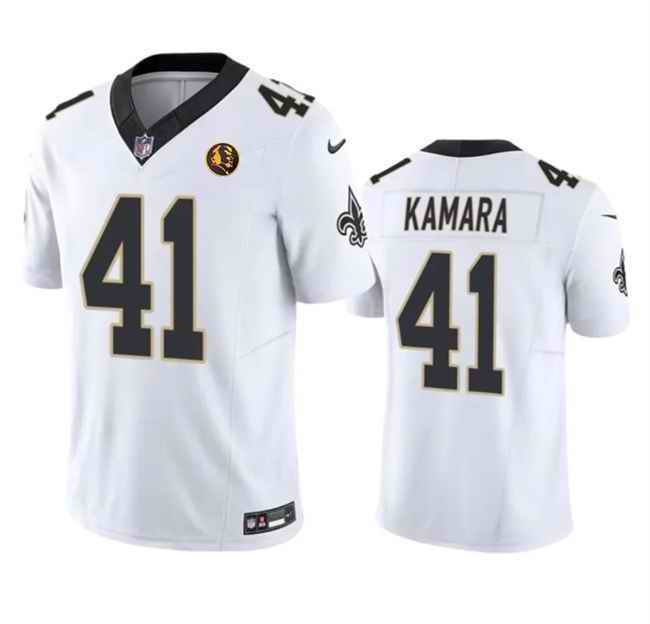 Men's New Orleans Saints #41 Alvin Kamara White 2023 F.U.S.E. With John Madden Patch Vapor Limited Stitched Football Jersey