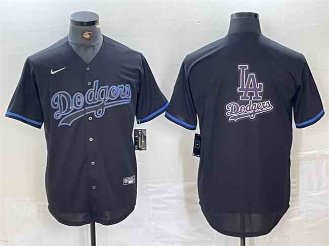 Men's Los Angeles Dodgers Team Big Logo Black Cool Base Stitched Baseball Jersey