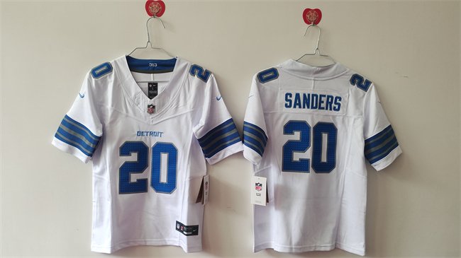 Women's Detroit Lions #20 Barry Sanders White 2024 F.U.S.E. Vapor Limited Stitched Jersey(Run Smaller)