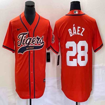 Men's Detroit Tigers #28 Javier B'ez Orange Cool Base Stitched Baseball Jersey