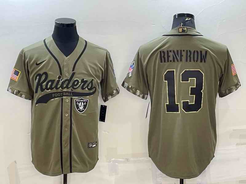 Men's Las Vegas Raiders #13 Hunter Renfrow 2022 Olive Salute to Service Cool Base Stitched Baseball Jersey