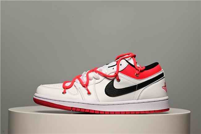 Men's Running Weapon Air Jordan 1 Low White/Red/Black Shoes 0558