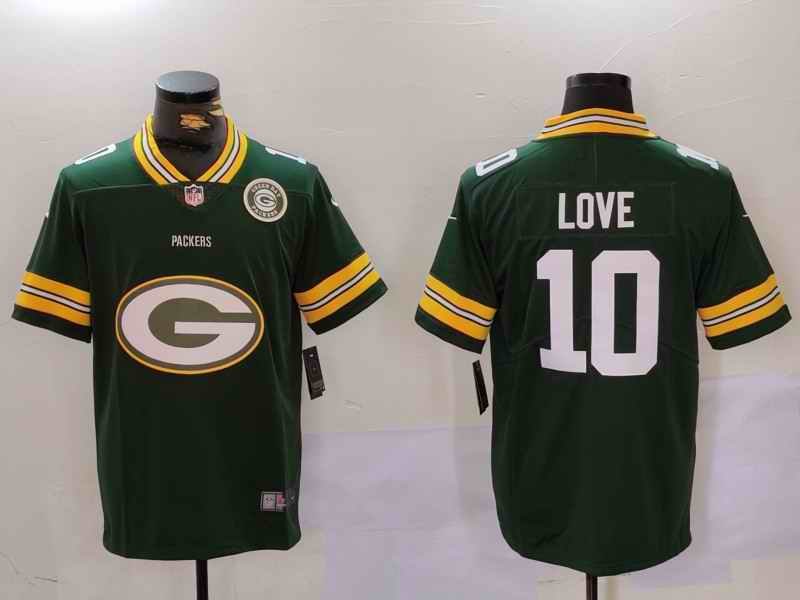 Men's Green Bay Packers #10 Jordan Love Green Big Logo With Patch Vapor Limited Stitched Football Jersey