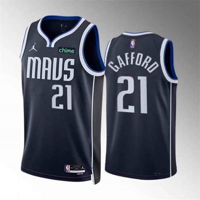 Men's Dallas Mavericks #21 Daniel Gafford Navy Statement Edition  Stitched Basketball Jersey