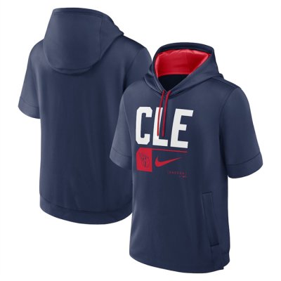 Men's Cleveland Guardians Navy Tri Code Lockup Short Sleeve Pullover Hoodie