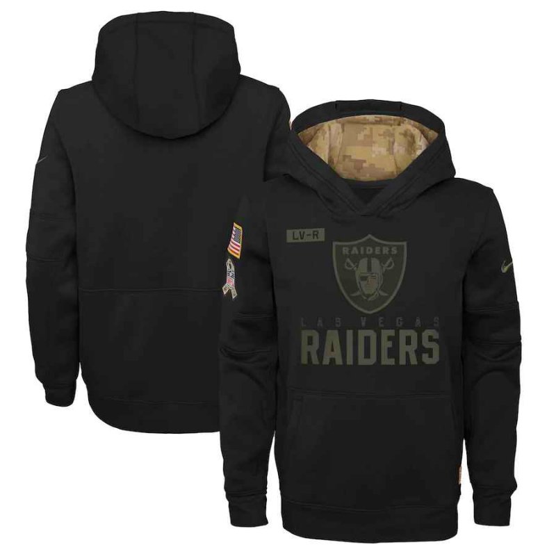 Youth Las Vegas Raiders 2020 Black Salute to Service Sideline Performance Pullover Hoodie