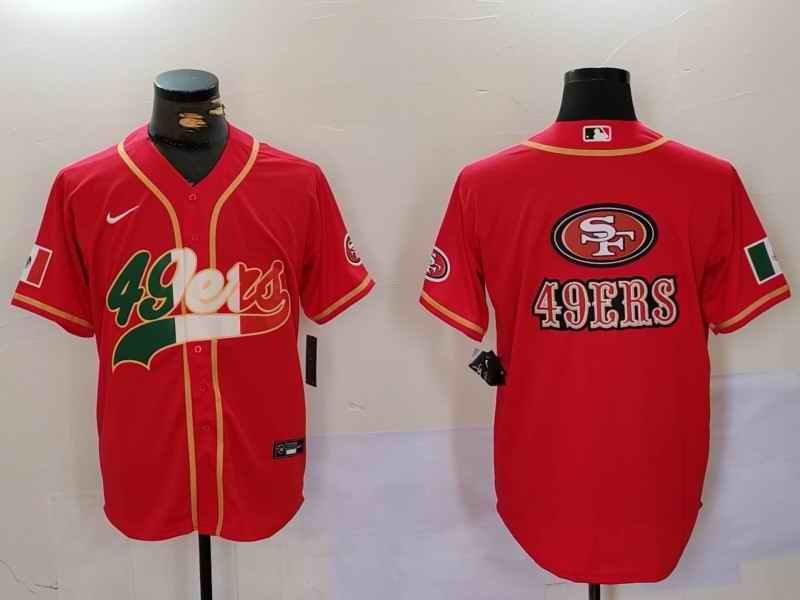 Men's San Francisco 49ers Team Big Logo Red Mexico With Patch Stitched Baseball Jersey